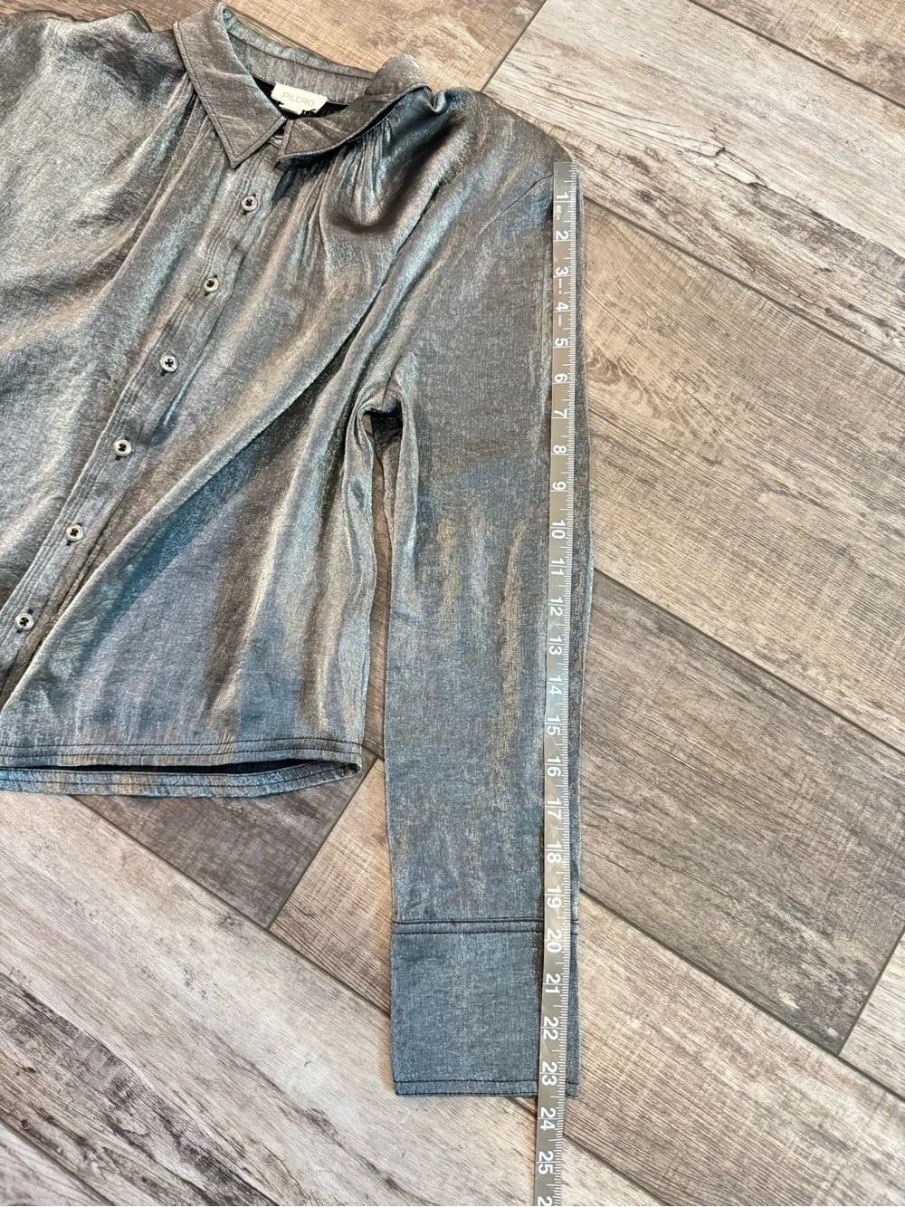 Pilcro From Anthropologie Shimmery Charcoal Button-Up Blouse Sz M